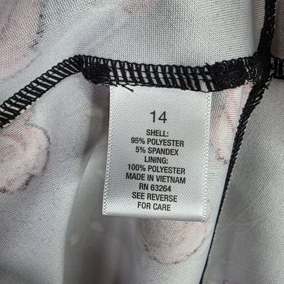 Womens Roz & Ali Black & Red Floral Sleeveless Dress Scallop Hem Polyester 14 - Picture 4 of 9